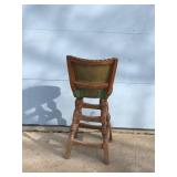 Vintage Wooden Upholstery Swivel Bar Stool
