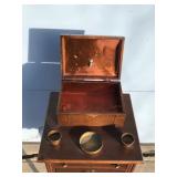 Vintage Solid Wood Smokers Table with Skeleton Key for Bottom Cabinet Drawer