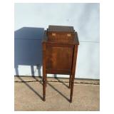 Vintage Solid Wood Smokers Table with Skeleton Key for Bottom Cabinet Drawer