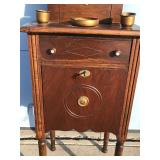 Vintage Solid Wood Smokers Table with Skeleton Key for Bottom Cabinet Drawer