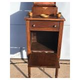 Vintage Solid Wood Smokers Table with Skeleton Key for Bottom Cabinet Drawer