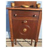 Vintage Solid Wood Smokers Table with Skeleton Key for Bottom Cabinet Drawer