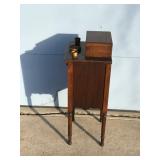 Vintage Solid Wood Smokers Table with Skeleton Key for Bottom Cabinet Drawer
