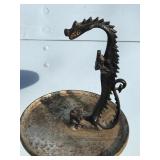 Vintage Cast Iron Dragon Ashtray Stand