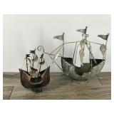 2 - Vintage Metal Sail Ships