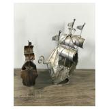 2 - Vintage Metal Sail Ships
