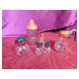 1 Vintage syrup pitcher, vintage S&P shakers, vintage sugar shaker,