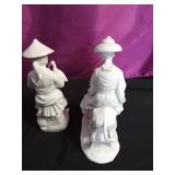 Vintage Blanc de Chine man with bird porcelain figurine and a white porcelain Japanese man riding a donkey figurine