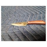 Stag antler handle Damascus steel blade knife with sheath, Red toned wood handle with forged Damascus steel blade and sheath,and a wood handle Damascus steel blade dagger with sheath