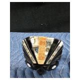 Vintage carved onyx with abalone accents art decor of Aztek mask and Black Obsidian hand carved figurine