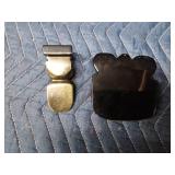 Vintage carved onyx with abalone accents art decor of Aztek mask and Black Obsidian hand carved figurine