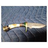 Stag antler handle Damascus steel blade knife with sheath, Red toned wood handle with forged Damascus steel blade knife with sheathj, wood handle Damascus steel blade dagger with sheath