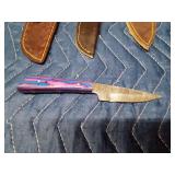 Stag antler handle Damascus steel blade knife with sheath, Red toned wood handle with forged Damascus steel blade knife with sheathj, wood handle Damascus steel blade dagger with sheath