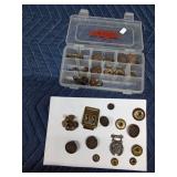Tackle box of Military buttons with Mfg Co. stamped on back on some