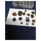 Tackle box of Military buttons with Mfg Co. stamped on back on some