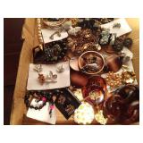Flat of vintage jewelry incxludi9ng sterling silver, Monet, West Germany, Trifari, and more