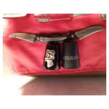 @ belt buckles made in USA, 3 Knives, 1 Husky box cutter, and 2 shot glasses