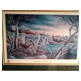 Signed and numbered framed print of Brainerd MN series sponsored by Brainerd fire dept. "Crossing at Dawn" 137/200 by J. D. Speltz