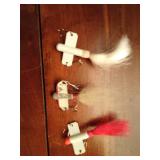 3 vintage lead fishing lures with horsehair tails and multiple hooks