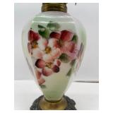 Hand Painted Antique Glass Oil Lamp "Gone with the Wind" Lamp ornate brass base 24"