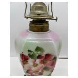 Hand Painted Antique Glass Oil Lamp "Gone with the Wind" Lamp ornate brass base 24"