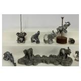 Pewter and Pewter and Crystal Elephant Miniatures Lot