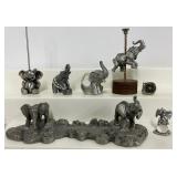Pewter and Pewter and Crystal Elephant Miniatures Lot