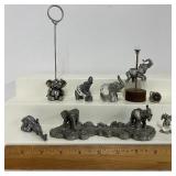 Pewter and Pewter and Crystal Elephant Miniatures Lot