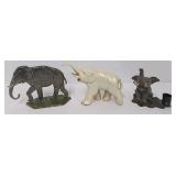 Lot of 3 Miniature Vintage Metal Elephants, German Metal Candleholder