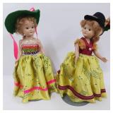 Lot of 2 Vintage Sleepy Eye Dolls, Hard Plastic, Birthdays Dresses, 1940-50