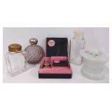 Vintage Vanity Items, Perfume Bottles, Cutex Kit, Akro Agate PowderJar