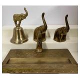 Brass Elephants Lot of 4 Bell, Minatures, Inkwell Plate
