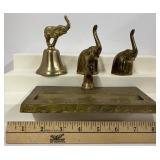 Brass Elephants Lot of 4 Bell, Minatures, Inkwell Plate