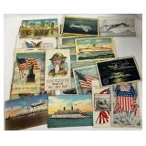 Antique Vintage Postcard Lot Patriotic Military Ships Airplanes Misc