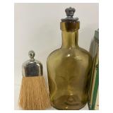 Antique Amber Spice Bottle and Mennen Talcum Tins Mens Vanity Items