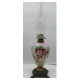 Hand Painted Antique Glass Oil Lamp "Gone with the Wind" Lamp ornate brass base 24"