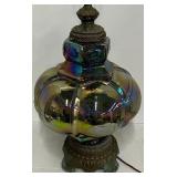 Midcentury Hollywood Regency Iridescent Carnival Glass Lamp