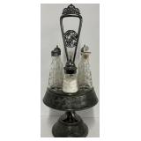 Antique Silver Plated Cruet Set with bottles with Bird Motif