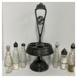 Antique Silver Plated Cruet Set with bottles with Bird Motif