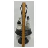 Antique Silver Plated Cruet Set with bottles with Bird Motif