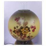 Antique Handpainted Lamp Converted to Electricity Gone with the Wind Style Lamp Hurrican Lamp