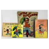 Lot of Vintage Antique Little Black Sambo Books, Humbo the Hippo and Small Antique Doll