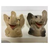 Two Sets of Elephant Salt and Pepper Shakers Ceramic and Porcelain Vintage Shakers