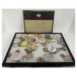 Vintage Pinback Buttons and Display Case