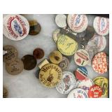Vintage Pinback Buttons and Display Case