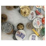 Vintage Pinback Buttons and Display Case