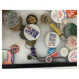 Vintage Pinback Buttons and Display Case