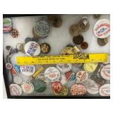 Vintage Pinback Buttons and Display Case