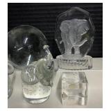 Lot of 7 Clear Crystal Elephant Figures Paperweights Decor