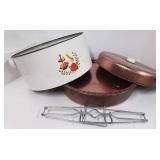 Vintage Kitchen Lot Metal Triple Carrier Pie and Cake Carrier, Recipe Box and Syoroc Fighting Roosters